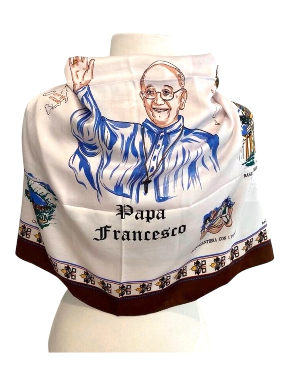 Papa Francesco Souvenir Neck Scarf 100% Pure Cotton With Vatican & Buenos Aires